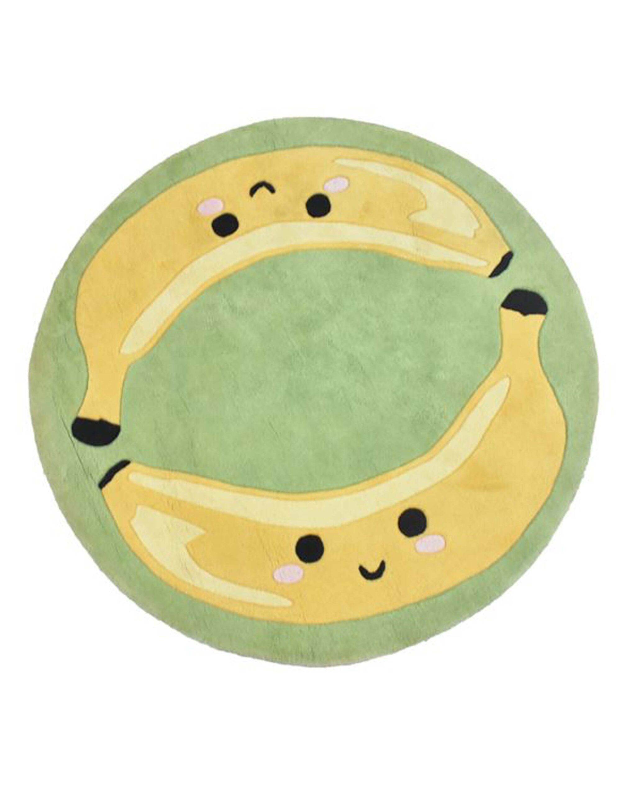 Cute banana-themed hand-tufted kids rug made from premium wool in yellow and green, perfect for nursery, playroom, and kids bedroom décor