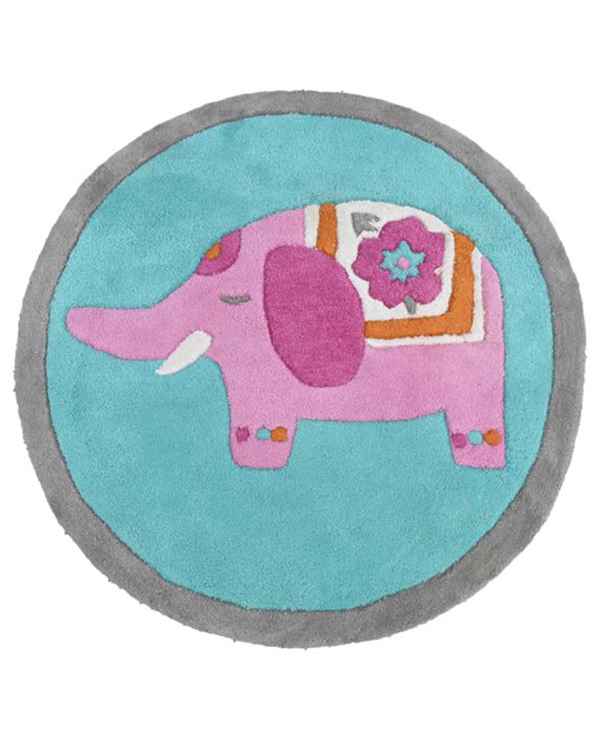 Pink elephant-shaped hand-tufted wool rug for nursery and playroom décor.