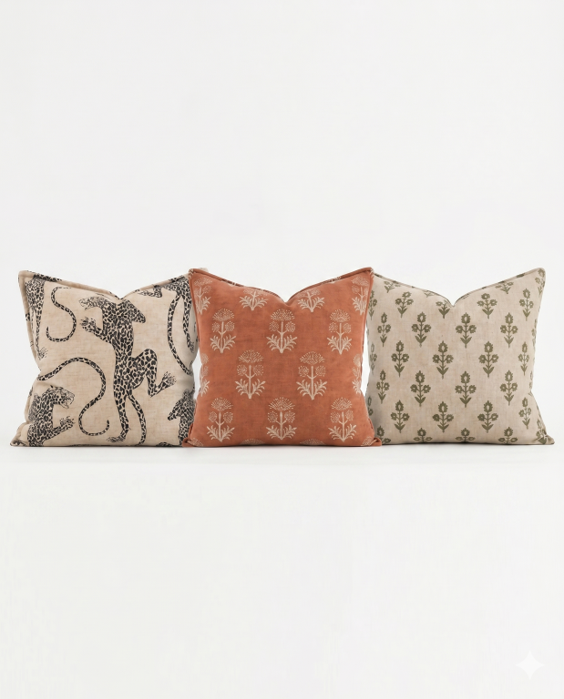 Wild Safari Chic – 3-Piece Animal Print Cushion Set for Luxury Living Rooms - close up