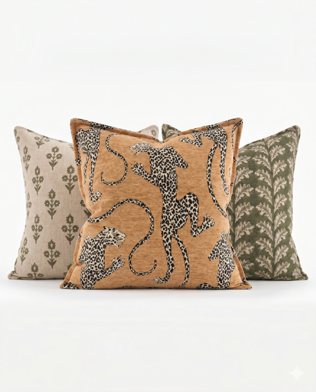 Wild Safari Chic – 3-Piece Animal Print Cushion Set for Luxury Living Rooms - close up