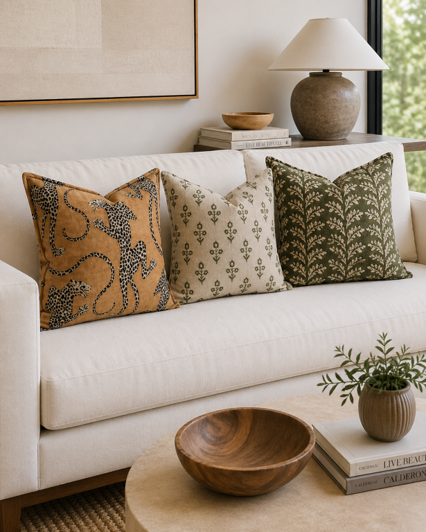 Wild Safari Chic – 3-Piece Animal Print Cushion Set for Luxury Living Rooms - close up