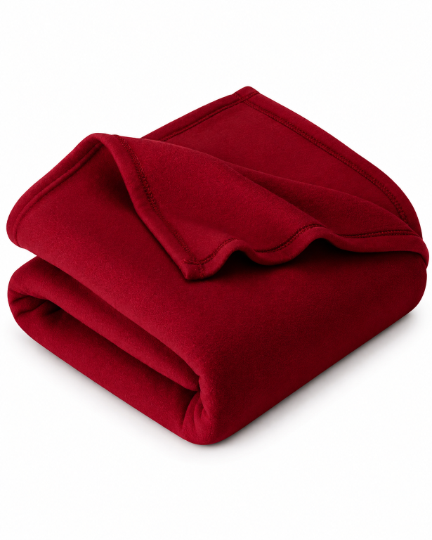 Ultra-soft solid color fleece blanket for single bed, available in blue, red, beige, brown, and green.