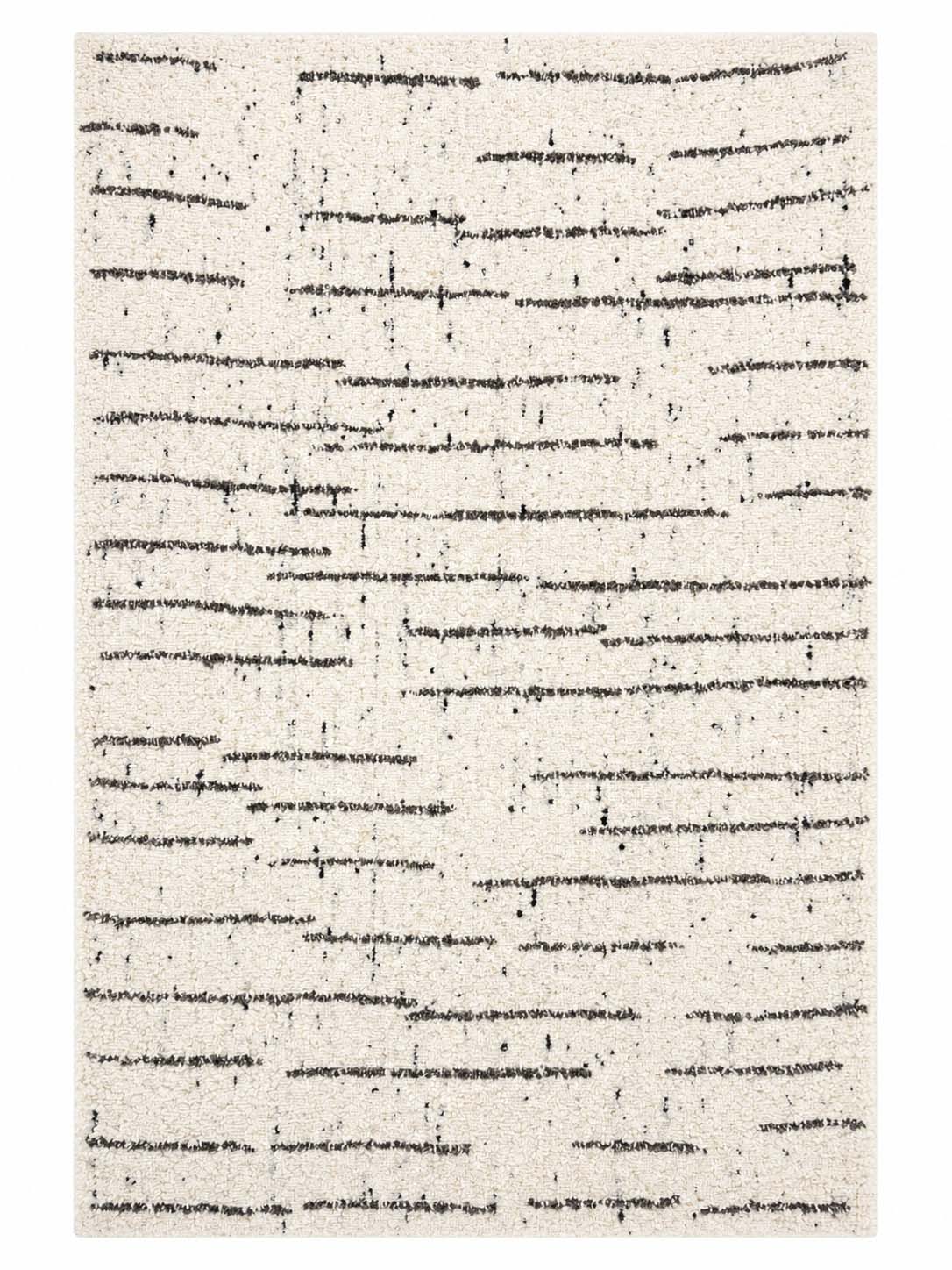 Handmade beige hand-woven rug with abstract script-like line pattern.