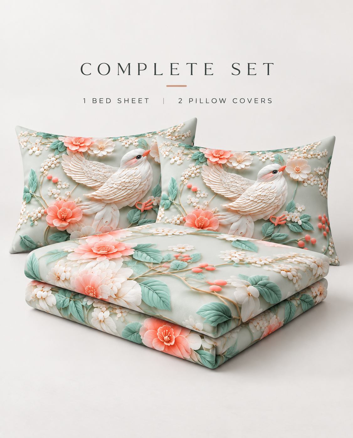 7D Bird Printed Double Bedsheet (90x100 inches) - Image 3