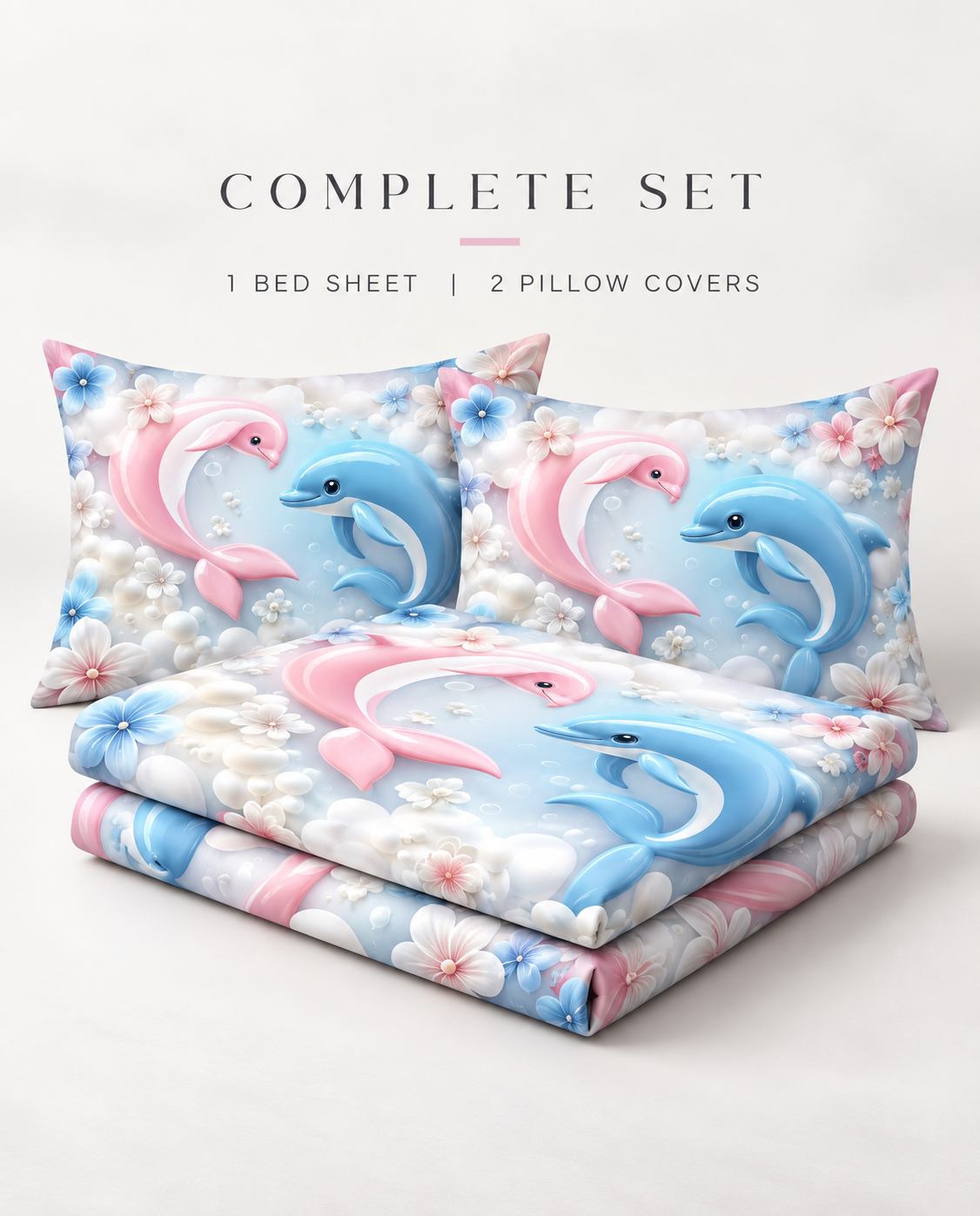 7D Dolphin / Fish Printed Double Bedsheet (90x100 inches) - Image 3
