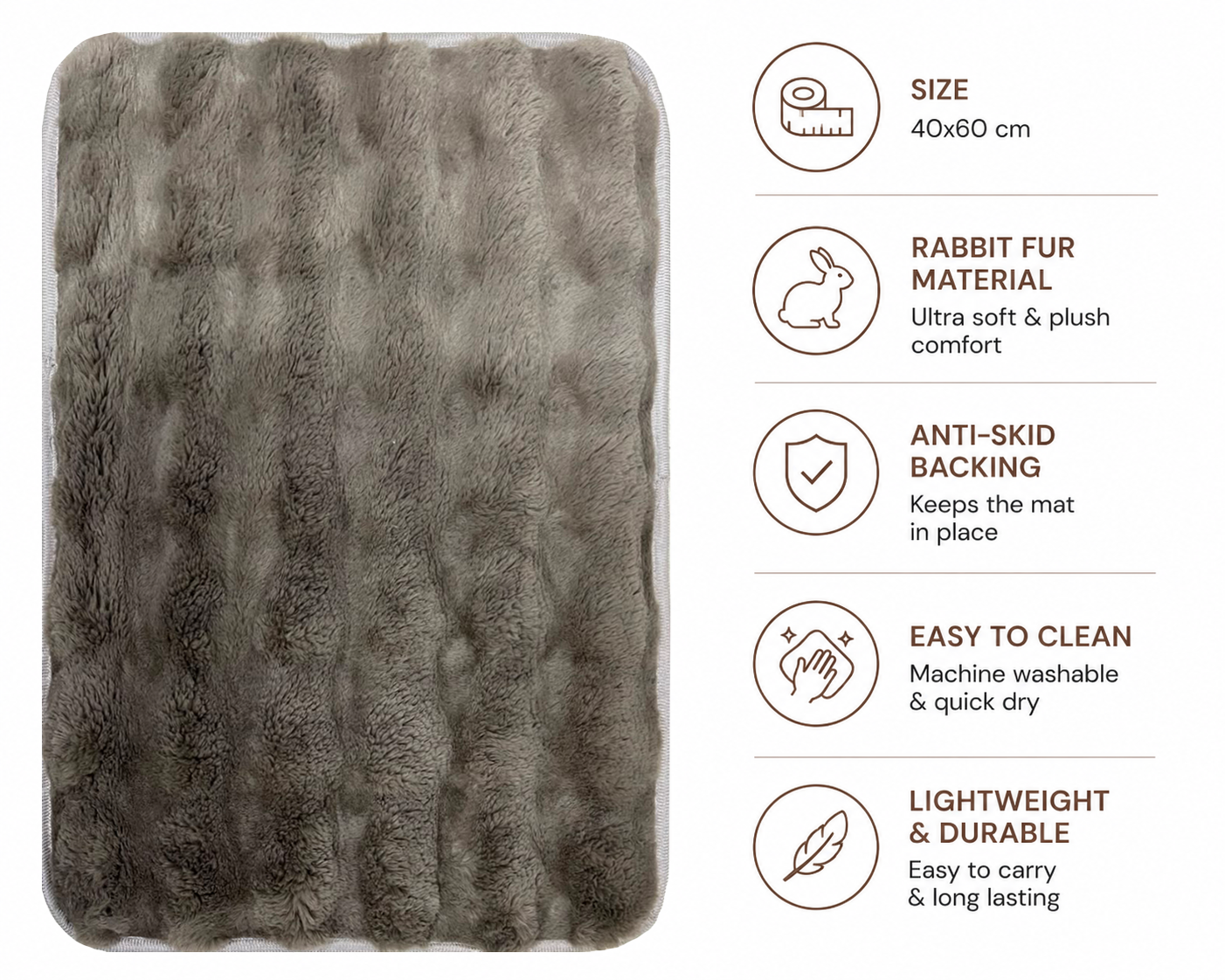 Ultra Soft Faux Rabbit Fur Anti-Skid Mat – Grey - Image 3