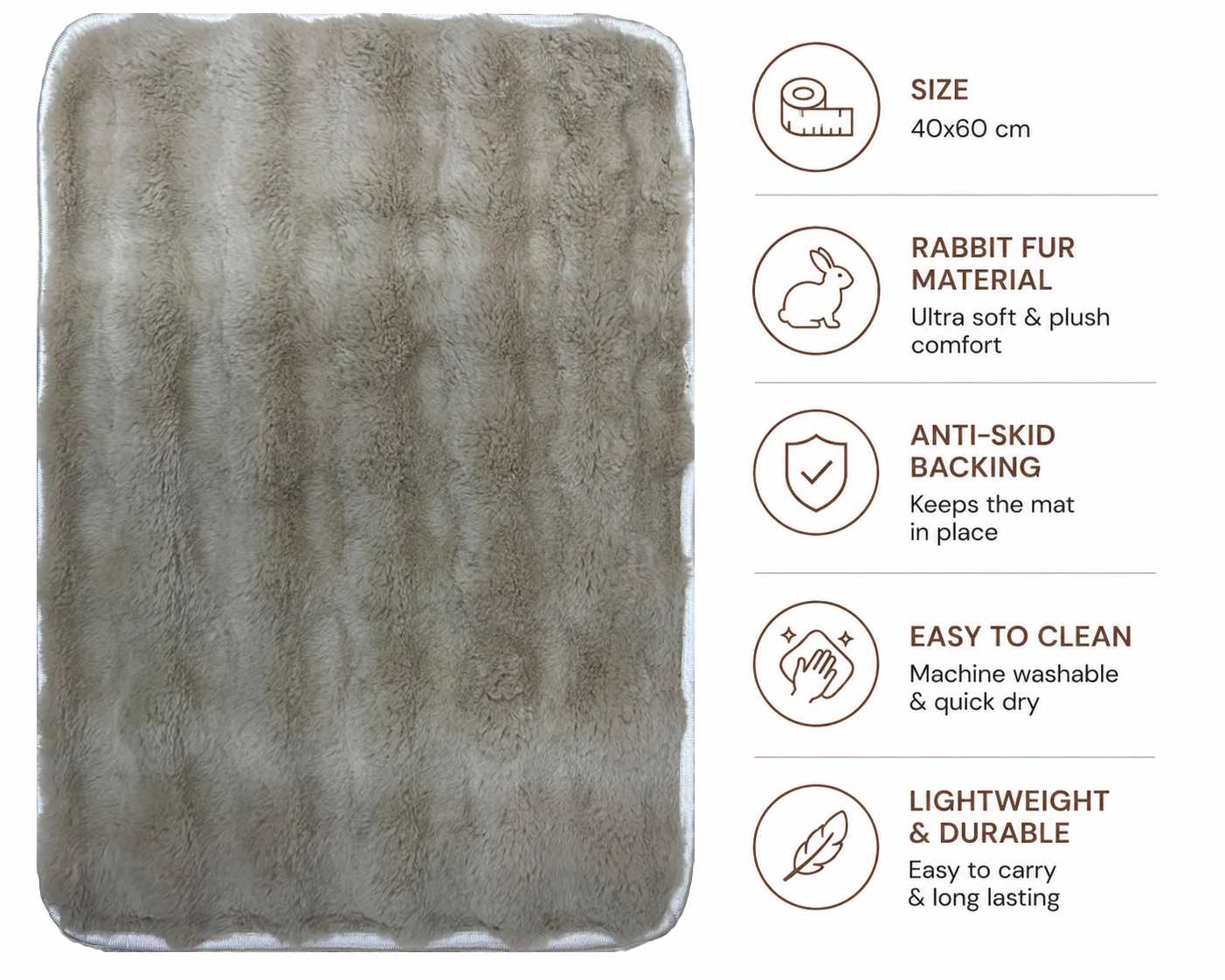 Ultra Soft Faux Rabbit Fur Anti-Skid Mat – Silver - Image 3