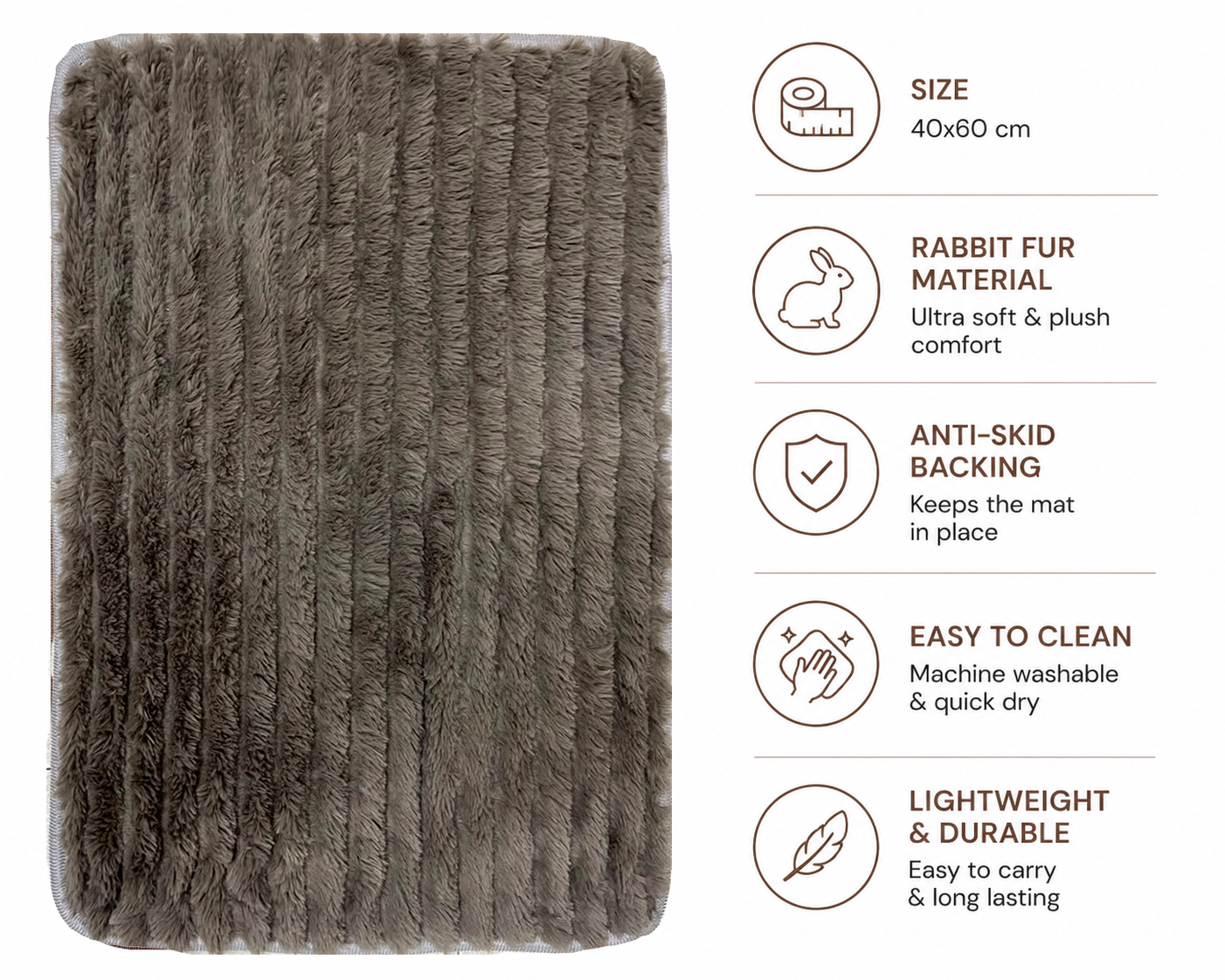 Ultra Soft Faux Rabbit Fur Lined Anti-Skid Mat – Grey (40x60 cm) - Image 6