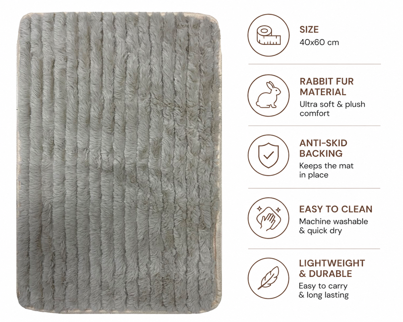 Ultra Soft Faux Rabbit Fur Lined Anti-Skid Mat – Silver (40x60 cm) - Image 5