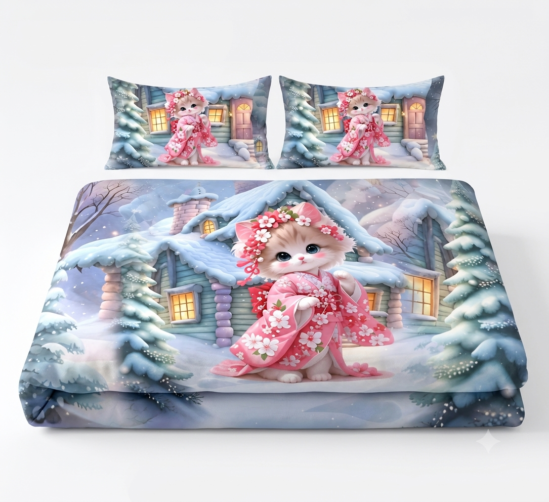7D Cat Printed Double Bedsheet (90x100 inches) - Image 3