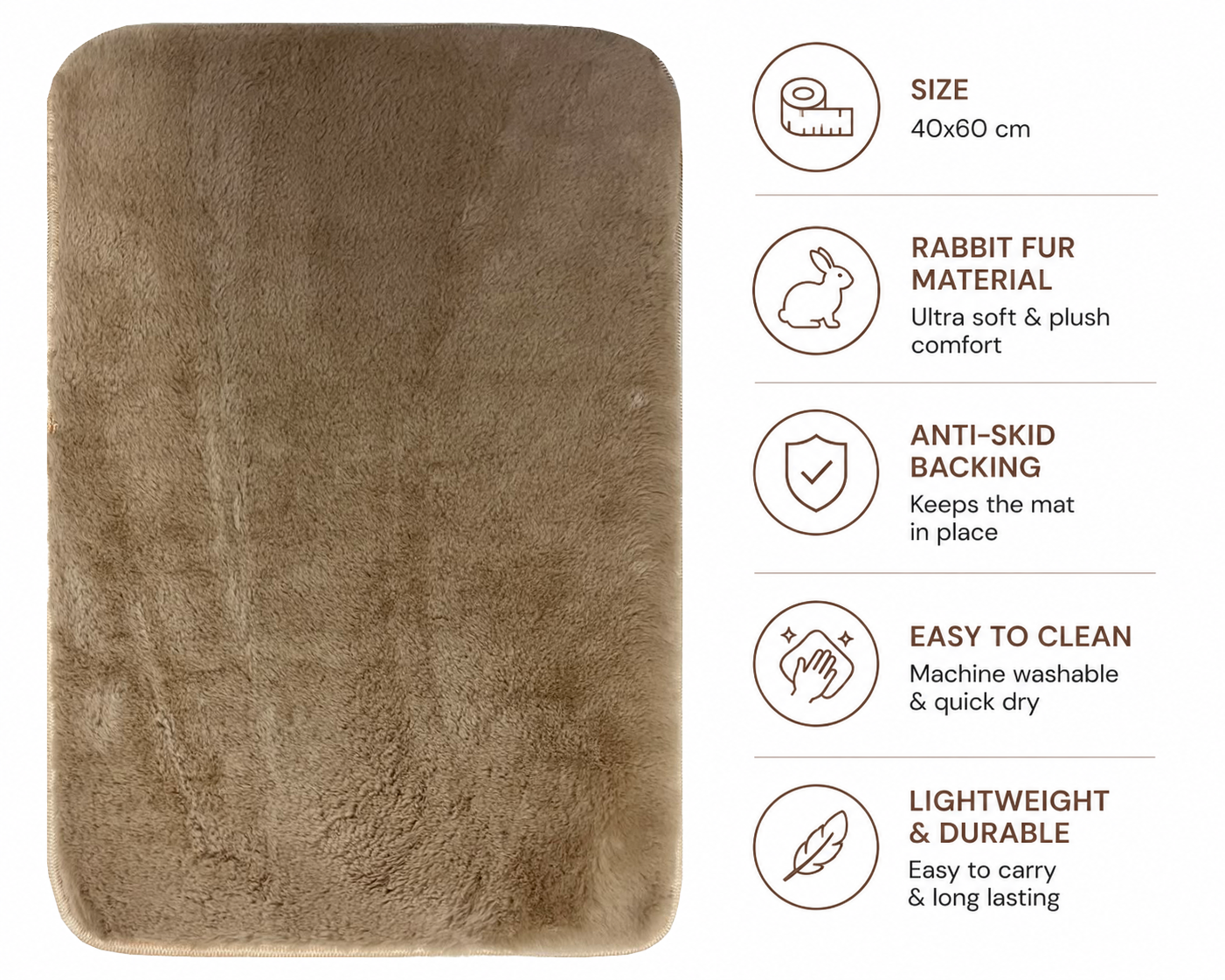 Ultra Soft Faux Rabbit Fur Plain Golden Doormat / Floor Mat (40x60 cm) - Image 5