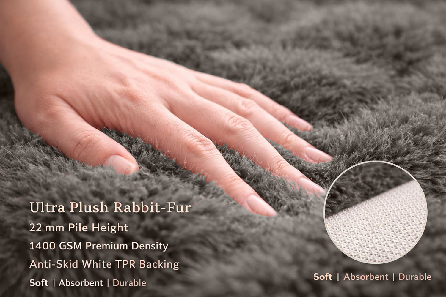 Ultra Soft Faux Rabbit Fur Anti-Skid Mat – Grey - Image 6